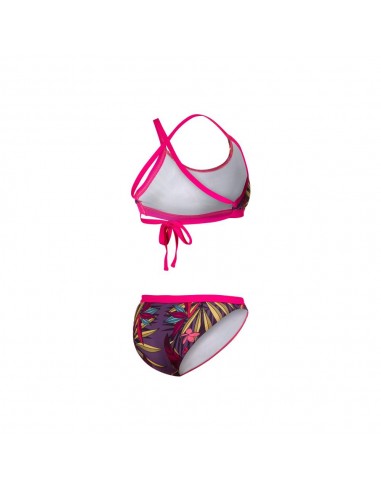 Maillot de bain 2 pièces tropical pour femme avec pompon bordeau